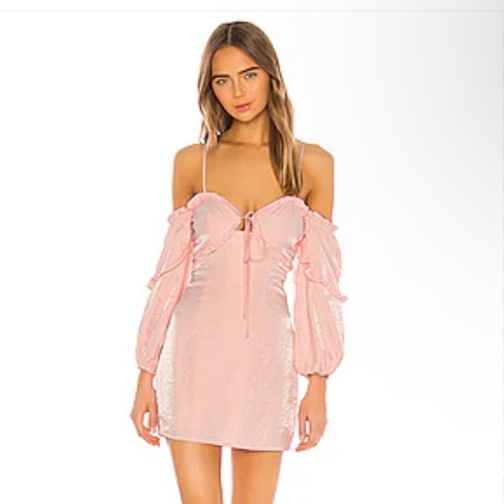 Majorelle Tempest Mini Dress pink cloud off shoulder ruffles Sz S Revolve NWOT